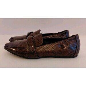 Just Fab Faux Snake Pointed Toe Dark Brown Flat Loafers Size 7